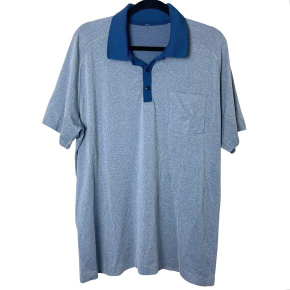 Lululemon Men's Blue Collared Button Metal Vent Tech Short Sleeve Polo Shirt XXL - Picture 1 of 9